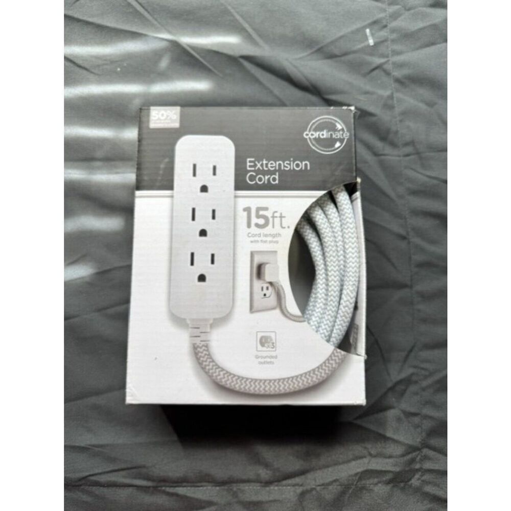 Jasco 15' Extension Cord w/ Flat Plug and 3 Grounded Outlets Indoor Use